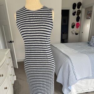 A Lady & A Sailor Navy Grey Stripe Knit Dress Fitted Size 2 Sleeveless